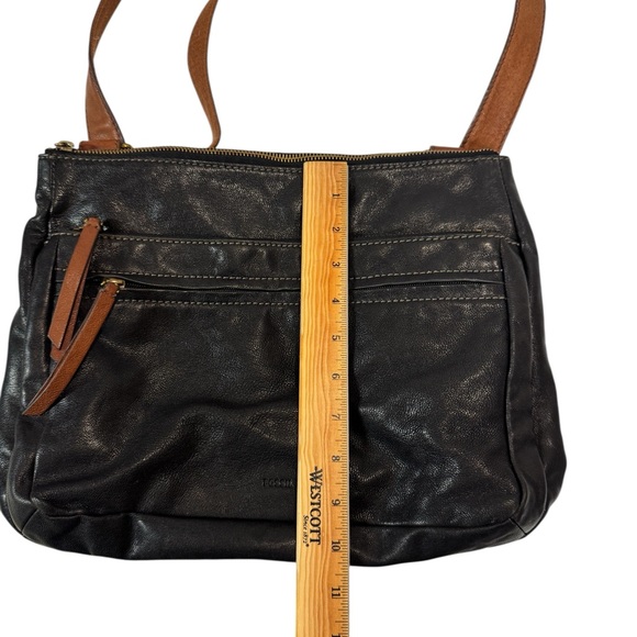 Fossil Vintage Corey Black Leather Crossbody Bag Y2K‎ Brown Adjustable Strap - Picture 12 of 15